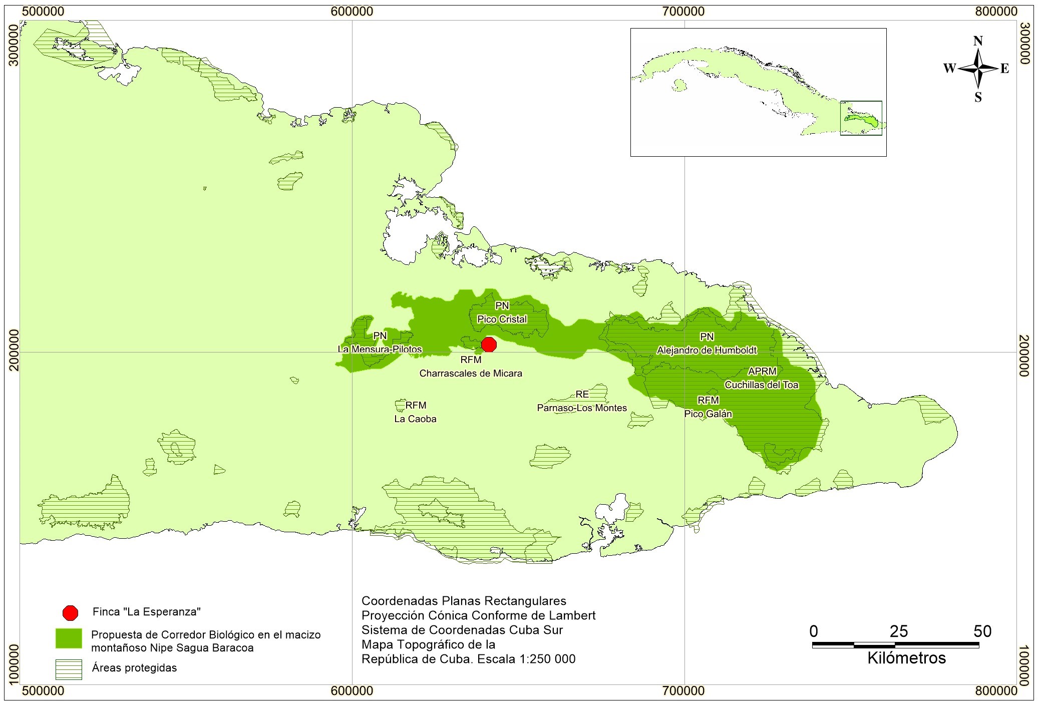 Localización del agroecosistema “La Esperanza” en el paisaje del macizo montañoso Nipe-Sagua-Baracoa (Propuesta Proyecto “Conectando Paisajes” GEF/PNUD)